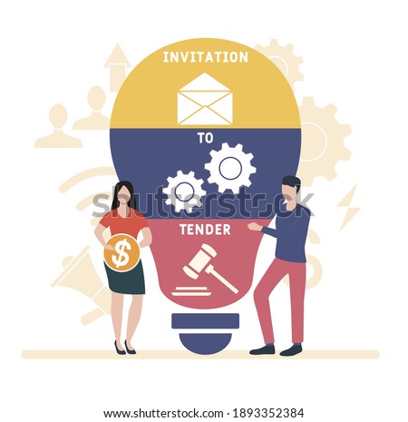 Flat design with people. ITT - Invitation To Tender acronym, business concept background.   Vector illustration for website banner, marketing materials, business presentation, online advertising.