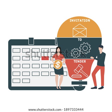 Flat design with people. ITT - Invitation To Tender acronym, business concept background.   Vector illustration for website banner, marketing materials, business presentation, online advertising.