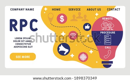 Vector website design template . RPC - Remote Procedure Call acronym. business concept background. illustration for website banner, marketing materials, business presentation, online advertising. 