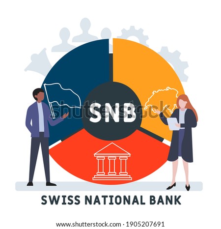 Flat design with people. SNB - Swiss National Bank acronym, business concept background.   Vector illustration for website banner, marketing materials, business presentation, online advertising.
