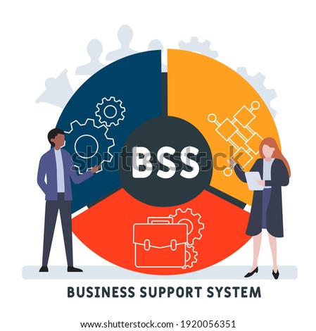 Flat design with people. BSS - Business Support System. acronym, business concept background. Vector illustration for website banner, marketing materials, business presentation, online