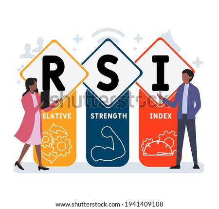 Flat design with people. RSI - Relative Strength Index. acronym, business concept background.   Vector illustration for website banner, marketing materials, business presentation, online