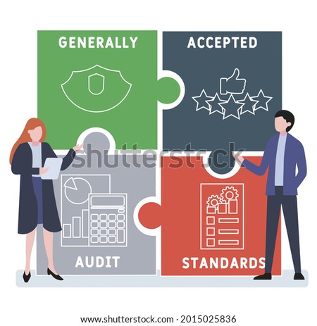 Flat design with people. GAAS - Generally Accepted Audit Standards acronym. business concept background. Vector illustration for website banner, marketing materials, business presentation, online adve