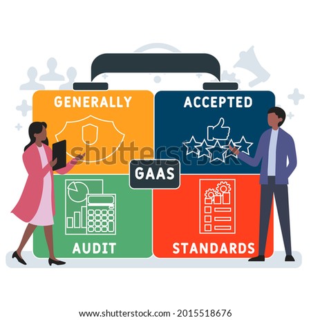 Flat design with people. GAAS - Generally Accepted Audit Standards acronym. business concept background. Vector illustration for website banner, marketing materials, business presentation, online adve