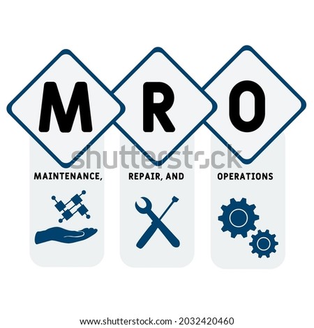 MRO - Maintenance, Repair, and Operations acronym. business concept background.  vector illustration concept with keywords and icons. lettering illustration with icons for web banner, flyer, landing 