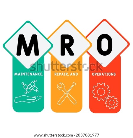 MRO - Maintenance, Repair, and Operations acronym. business concept background.  vector illustration concept with keywords and icons. lettering illustration with icons for web banner, flyer, landing 