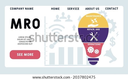 Vector website design template . MRO - Maintenance, Repair, and Operations acronym. business concept. illustration for website banner, marketing materials, business presentation, online advertising.