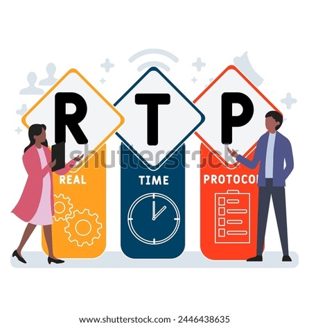 RTP - Real Time Protocol acronym. business concept background. vector illustration concept with keywords and icons. lettering illustration with icon	