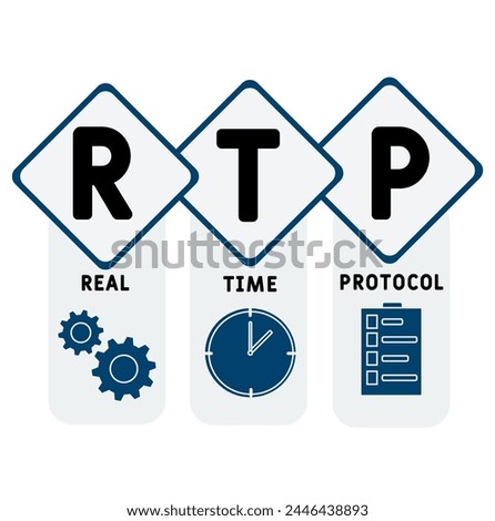 RTP - Real Time Protocol acronym. business concept background. vector illustration concept with keywords and icons. lettering illustration with icon	