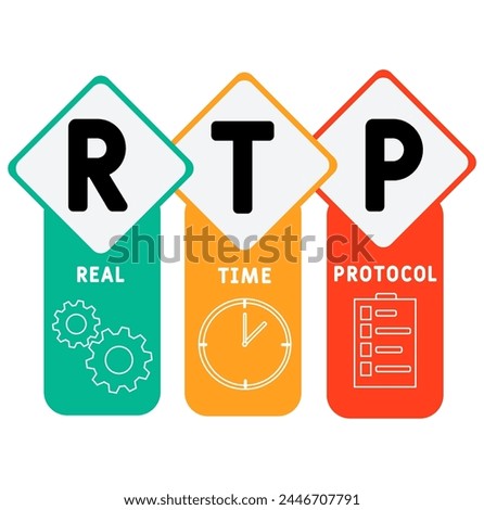 RTP - Real Time Protocol acronym. business concept background. vector illustration concept with keywords and icons. lettering illustration with icon