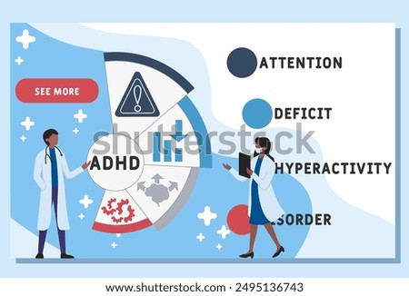 ADHD - Attention Deficit Hyperactivity Disorder acronym. business concept background. vector illustration concept with keywords and icons. lettering illustration with icons for web banner, flyer