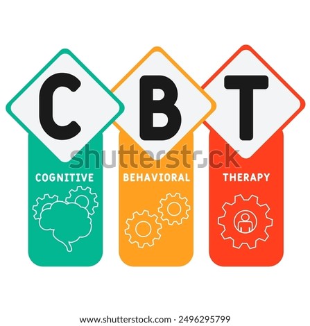 CBT - cognitive behavioral therapy acronym. Medical concept background. vector illustration concept with keywords and icons. lettering illustration with icons for web banner, flyer, landing