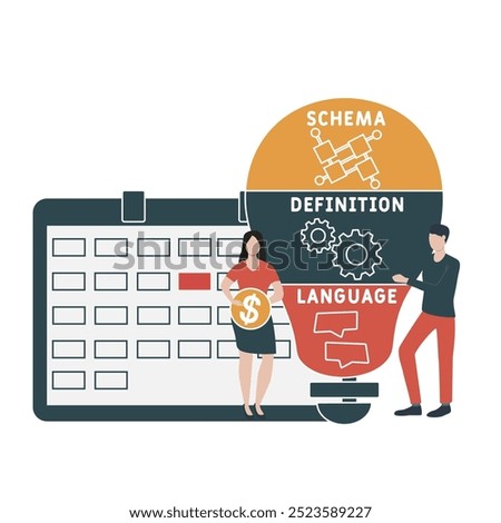 sdl - schema definition language acronym. business concept background. vector illustration concept with keywords and icons. lettering illustration with icons for web banner, flyer, landing