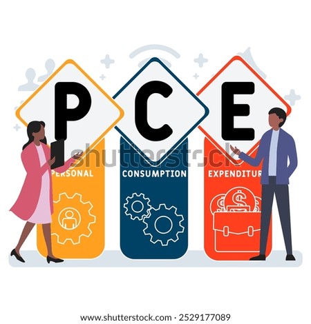 PCE - Personal Consumption Expenditure acronym. business concept background. vector illustration concept with keywords and icons. lettering illustration with icons for web banner, flyer, landing