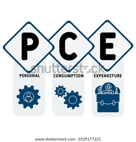 PCE - Personal Consumption Expenditure acronym. business concept background. vector illustration concept with keywords and icons. lettering illustration with icons for web banner, flyer, landing