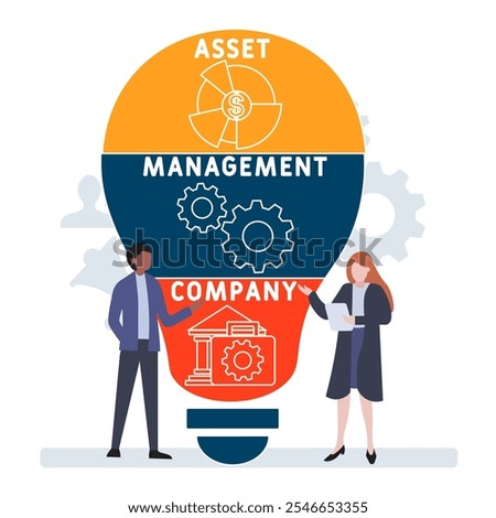 AMC - Asset Management Company acronym. business concept background. vector illustration concept with keywords and icons. lettering illustration with icons for web banner, flyer, landing pag