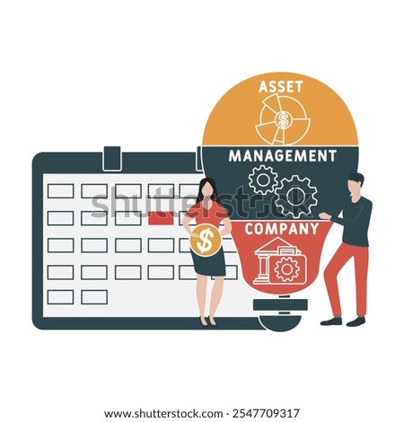 AMC - Asset Management Company acronym. business concept background. vector illustration concept with keywords and icons. lettering illustration with icons for web banner, flyer, landing pag