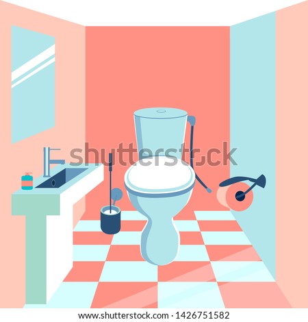 Interior, toilet room. In minimalist style Cartoon flat vector Illustration