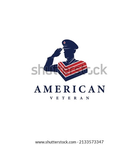 saluting american soldiers with american flag logo design vector