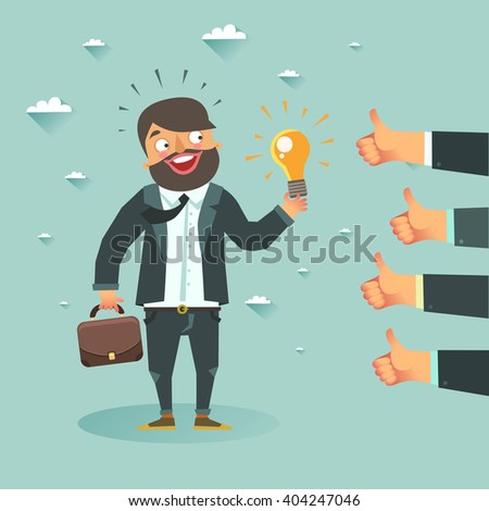 Business Man Cartoon Character Have An Idea For Startup And Holding ...