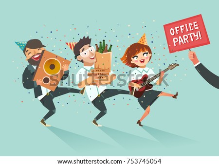 Cheers! Businessmen crowd going to the office party. Corporate event concept. Colorful vector illustration in flat style.