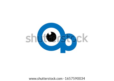 Modern logo Letter op or ap or qp with eye