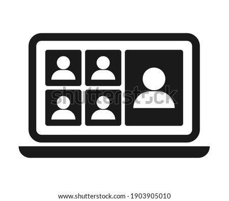Virtual Chat Symbol. Online Class, Video Conference. Online Meetings on Laptop icon. Vector illustration