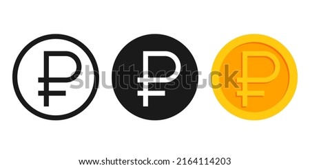 Collection of currency rubel icons. line, solid, And color style design isolated on blank background
