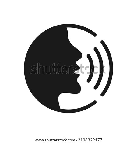 Speaking icon vector. Talk person sign or symbol , man with open mouth and sound wave , Voice command, Voice recognition, speech icon for interact, interview, talk controls, isolated on white