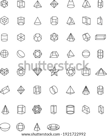 Basic stereometry shapes line set of cuboid octahedron pyramid prism cube cone cylinder torus isolated vector illustrationv