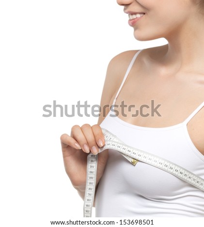attractive young caucasian woman isolated  on white background studio shot figure body chest breast