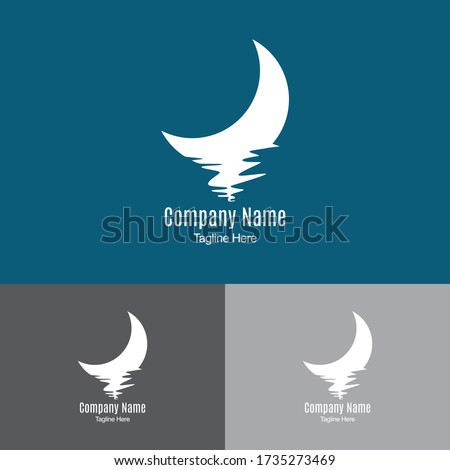 Half Moon Logo Design Template-half moon set rise sea ocean surface water logo template icon.