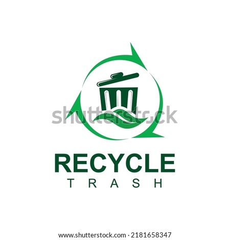 Natural Recycled Trash Logo Design Template. Trashcan Logo. junk removal solution services logo design template. Trash container bin, Garbage can recycle basket box for trash waste logo design.