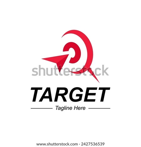 Target logo Design Template With Circle. Red Aim, Arrow, Idea Concept, Perfect Hit, Winner, Target Goal Icon. Success Abstract Pin Logo.