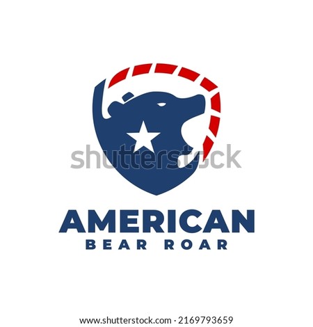 illustration of bear roaring inside a shield with an american style.
