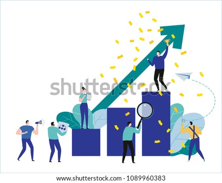 path to a target's growth vector illustration banner.
achievement business concept.
flat cartoon character design for web.
People standing at the top graph.