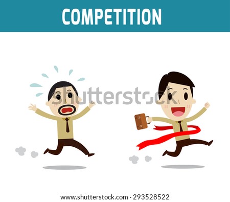 competition. the 2 businessmen racing to the finish line.\
Concept of business,\
people or asian,european cute character.\
Flat icon modern design style vector illustration concept.