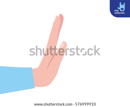 Closeup. Businessman hand stop. Symbol of break. Vector flat cartoon design illustration. no concept. Isolated on white background.