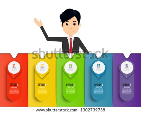 Businessman template. Infographic five otions. Vector illustration can be used for workflow layout, diagram, number options, web design.