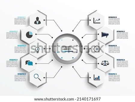 Vector infographic template with 3D paper label, integrated circles. Business concept with 10 options. For content, diagram, flowchart, steps, parts, timeline infographics, workflow, chart.