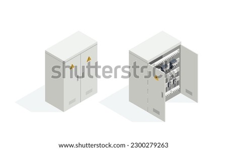 Electric Switchboard or Cabinet as Power Object Isometric. Vector Illustration