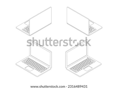 Isometric set of outline laptops. illustrator vector.