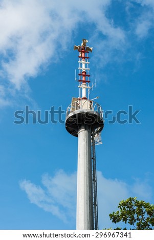 Speaker on high tower and blue sky