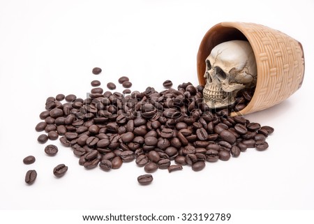 Skull in a glass and coffee beans