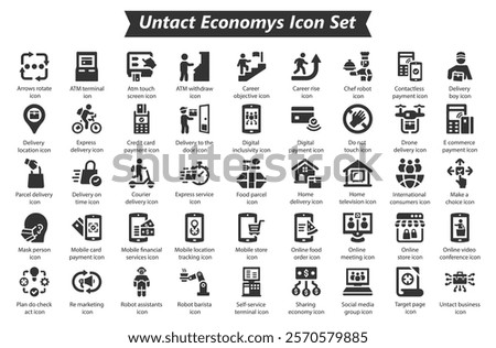 Untact Economy black icon set, Vector Icon Set