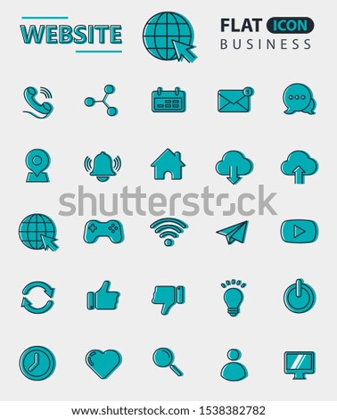 Set of 25 Blue website line flat icons vector illustration. Contains such icon as cloud, globe, social and more. Website pictogram. Internet symbol for your web site design, logo, app, UI. EPS10