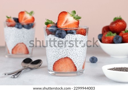 Similar – Image, Stock Photo Chia pudding parfait with red grapes and almonds