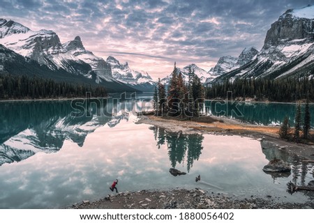 Similar – Image, Stock Photo Maligne Lake in Jasper National Park, Alberta, Canada