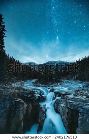 Image, Stock Photo Waterfall flowing into river in nature