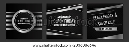 Black Friday silver concept sale banner design template, black Friday social media post design